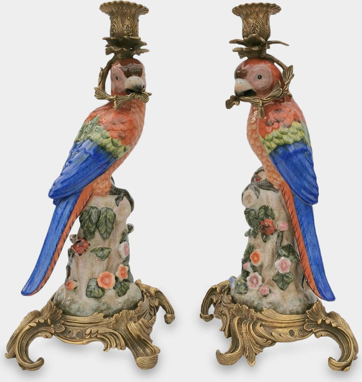 rzezbyzbrazu Porcelanowe Świeczniki Papugi Czerwone