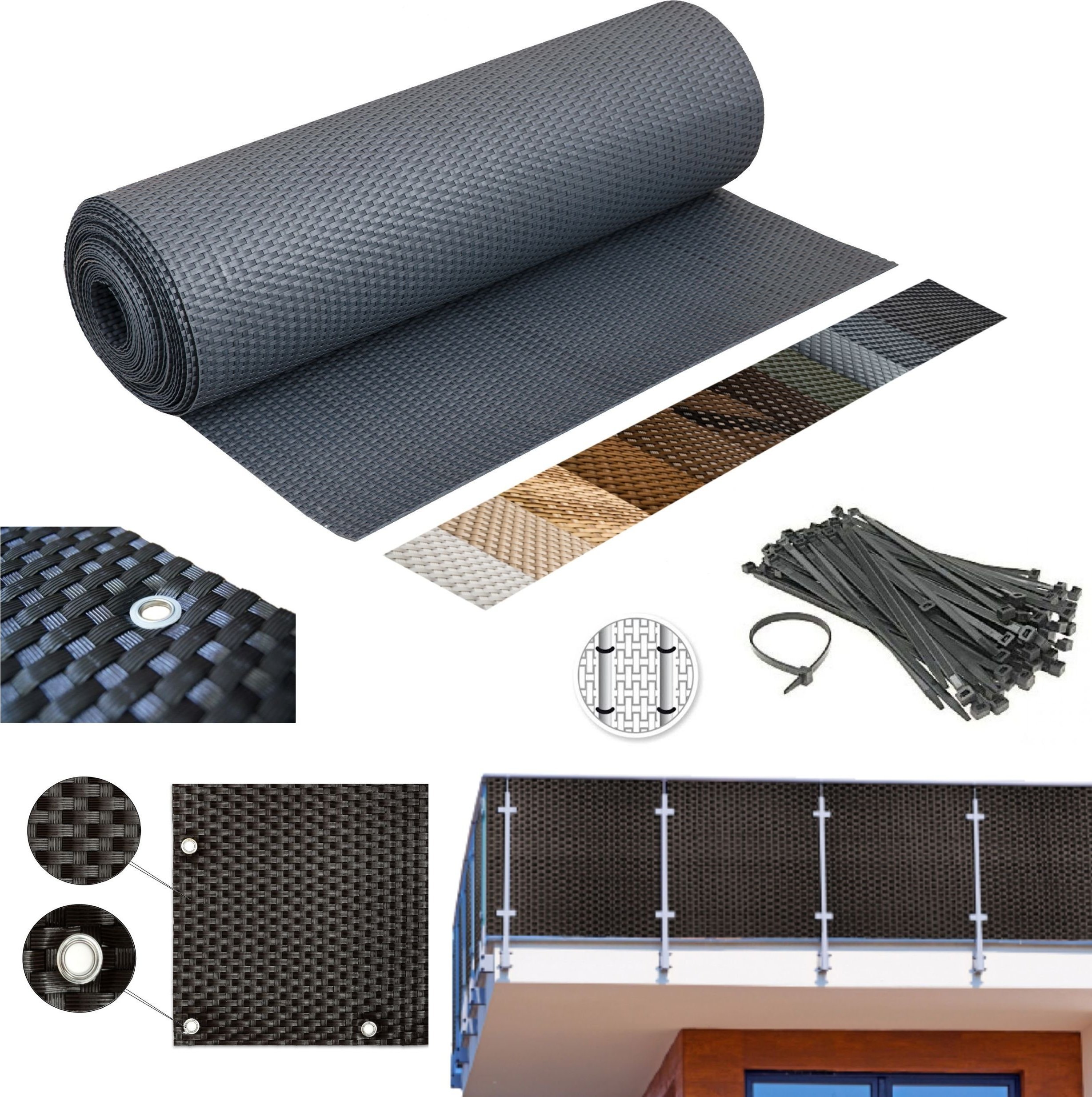 PROGRESJA Mata rattanowa na wymiar Osłona Balkonowa Oczkowana