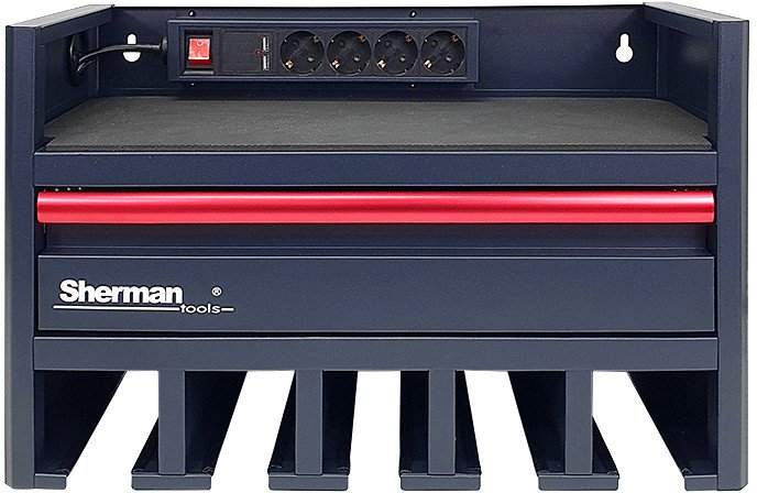 Szafka warsztatowa półka wisząca na elektronarzędzia z listwą zasilającą