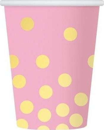 GoDan Kubeczki papierowe różowe w złote grochy - 270 ml - 6 szt. uniwersalny