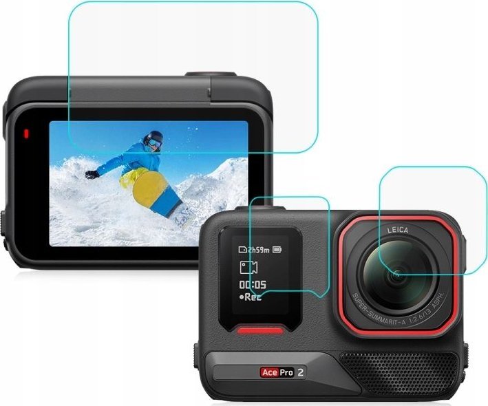 Zestaw Osłona Szkło Hartowane na Obiektyw 2x Ekran LCD - Insta360 ACE PRO 2 / PU711T