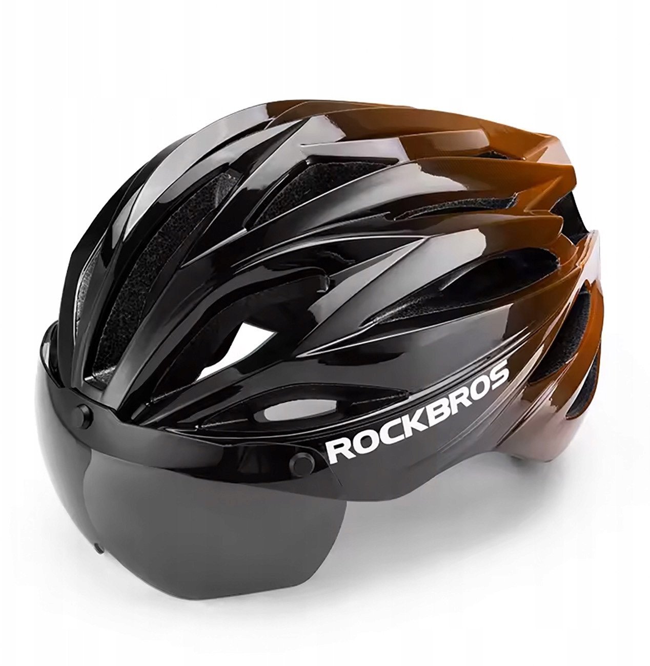 Kask rowerowy Rockbros z szybką, odpinane okulary z ochroną UV, unisex - czarno-brązowy