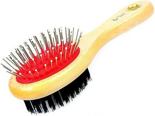 Dingo szczotka drewniana owalna dwustronna "L" igły metal z kulkami + włosie PVC - 16809