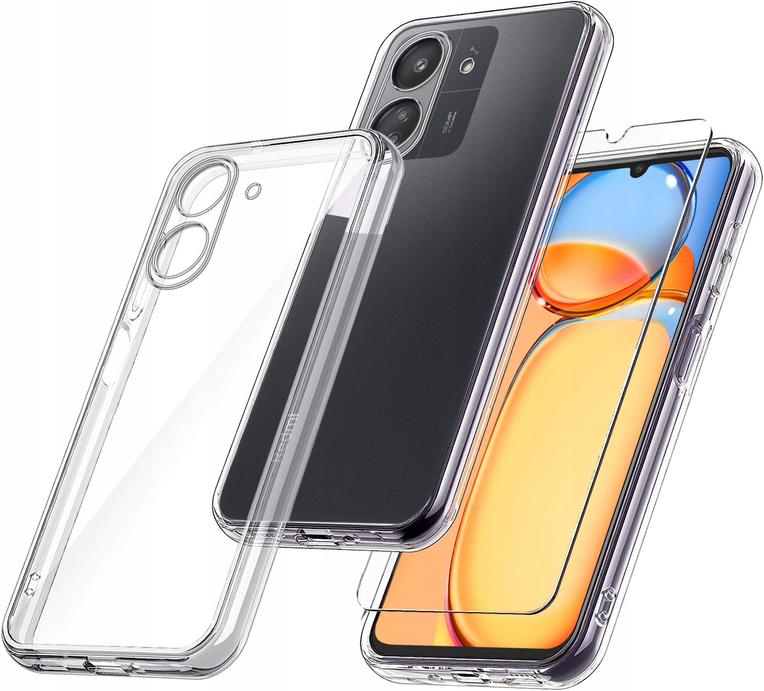 Etui do Xiaomi Redmi 13C | Poco C65 WZMACNIANE 360 CLEAR + Szkło 9H