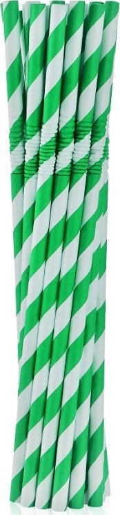 GoDan Rurki słomki pap. łamane zielone paski 20cm 12szt