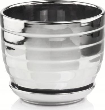 Polnix Doniczka ceramiczna z podstawką 13 cm srebrna