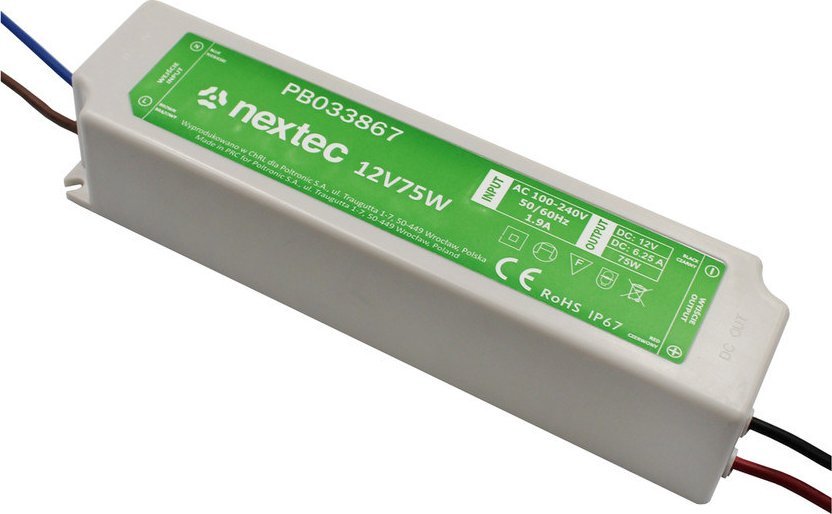 Nextec Zasilacz LED wodoodporny Economy / IP67 / 12V / 6,25A / 75W