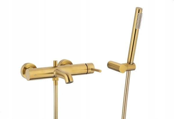 Bateria wannowa KFA BATERIA MOZA WANNOWA ŚCIENNA, POZIOMA, BRUSHED GOLD Z KOMPLETEM NATRYSKOWYM PUNKTOWYM PREMIUM