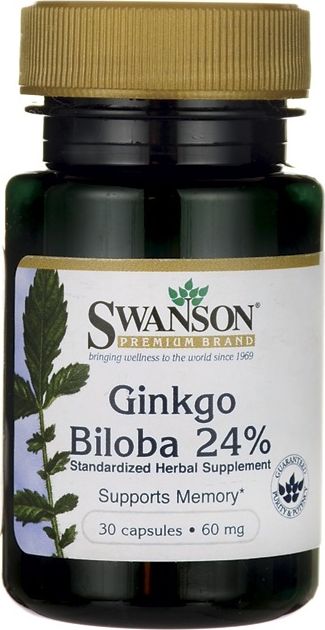 Swanson Swanson - Ekstrakt z Ginkgo Biloba 24%, 60mg, 30 kapsułek