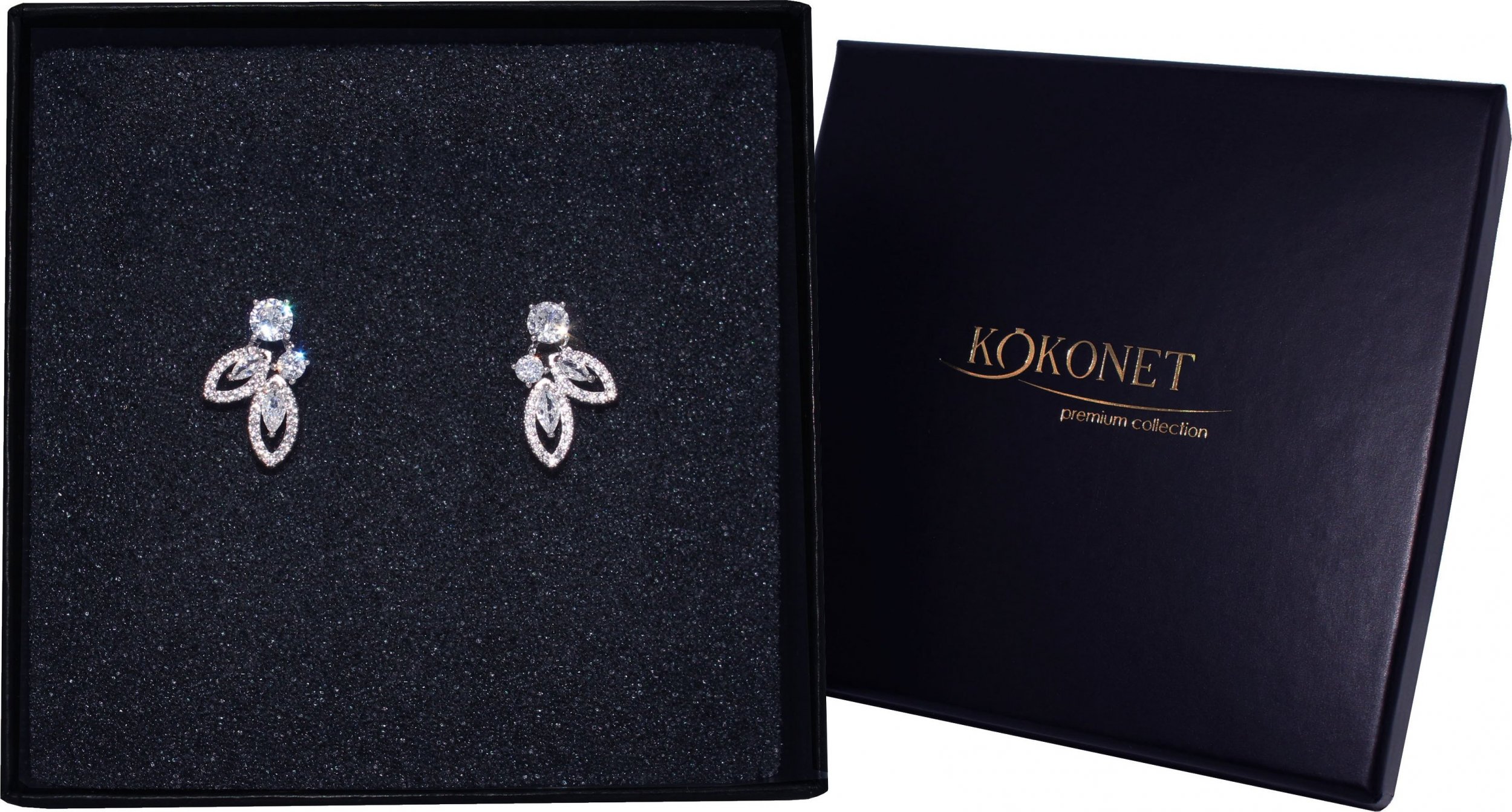 KOKONET LEKKIE srebrne kolczyki z listkami sztyfty drobne krótkie z kryształkami