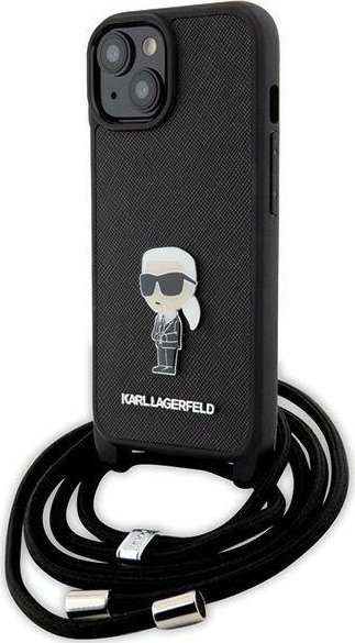 Karl Lagerfeld KLHCP15SSASKNPSK iPhone 15 6.1" hardcase czarny/black Crossbody Saffiano Monogram Metal Pin Karl & Choupette