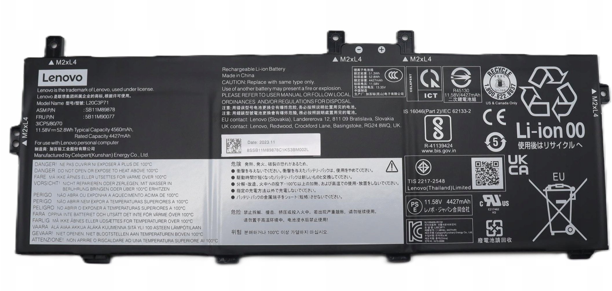 3-cell Lithium-Ion internal battery, 52.8Wh