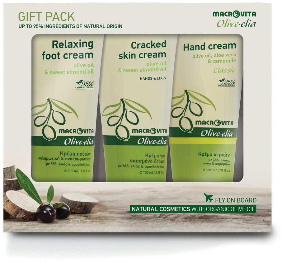 Zestaw MACROVITA Olive.elia: zmiękczający krem do dłoni i stóp 100ml + relaksujący krem do stóp 100ml + krem do dłoni 100ml