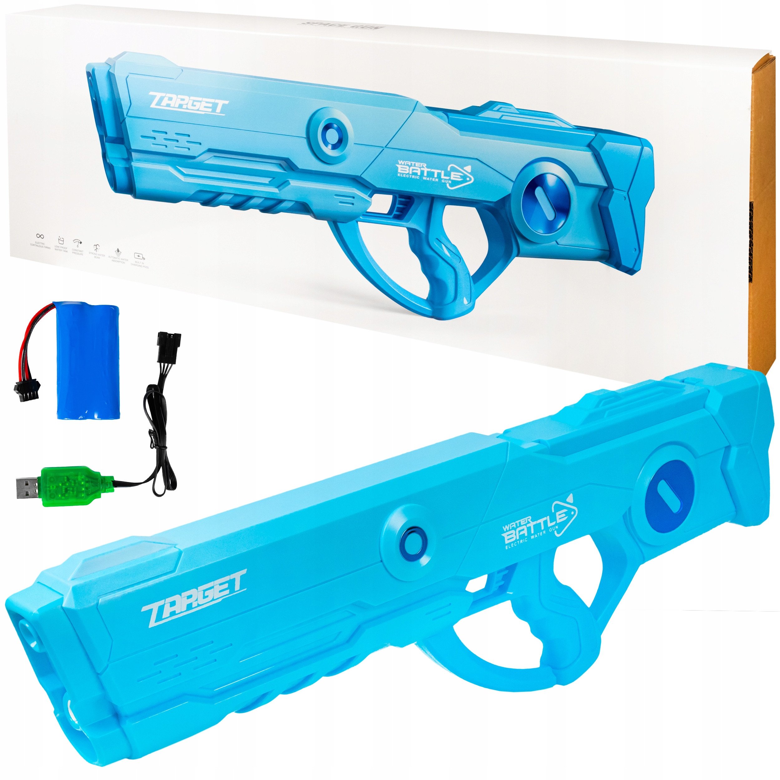 Karabin Pistolet Na Wodę Duża Broń Wodna 64 Cm Zasięg 10M Miotacz + Aku