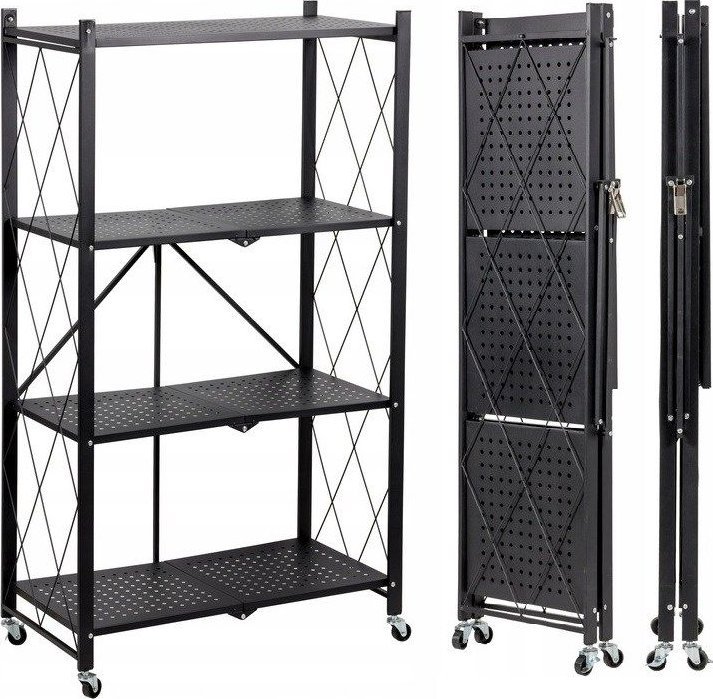 Topeshop Regał magazynowy na kółkach, składany, FS004, 72x34x127 cm, czarny