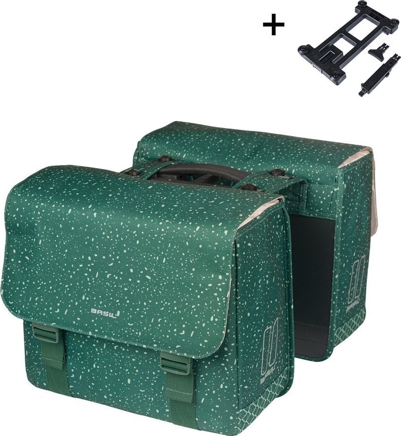 Sakwy BASIL FLAIR DOUBLE BICYCLE BAG, MIK z adapterem do mocowania, 35L, Wodoodporna, Green (NEW 2025)