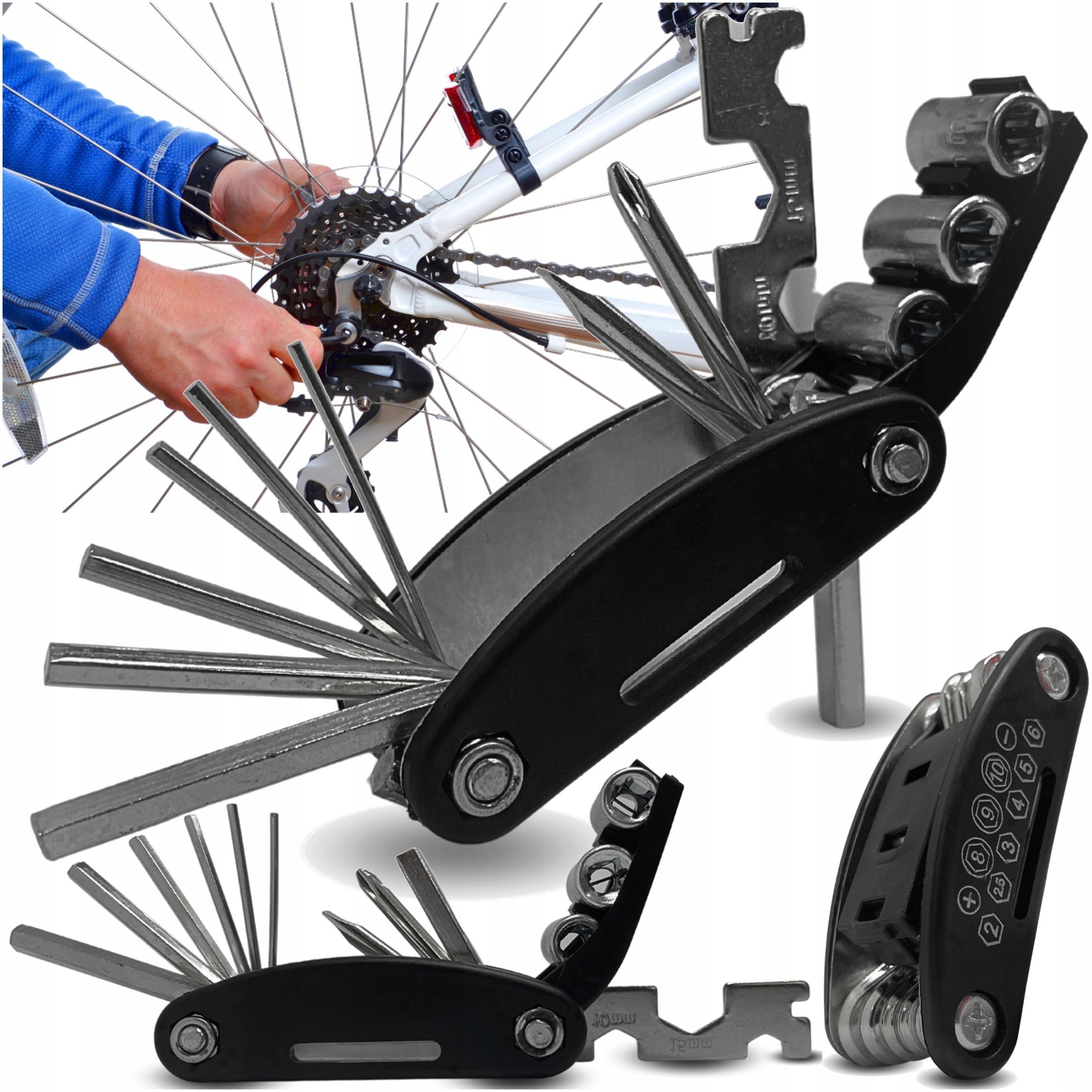 ZESTAW KLUCZY NARZĘDZI ROWEROWYCH MULTITOOL 16w1