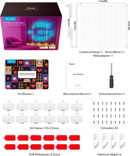 Govee Govee H70B1 Curtain Light | Zasłona, kurtyna LED | Wi-Fi, Bluetooth, RGBIC, IP65