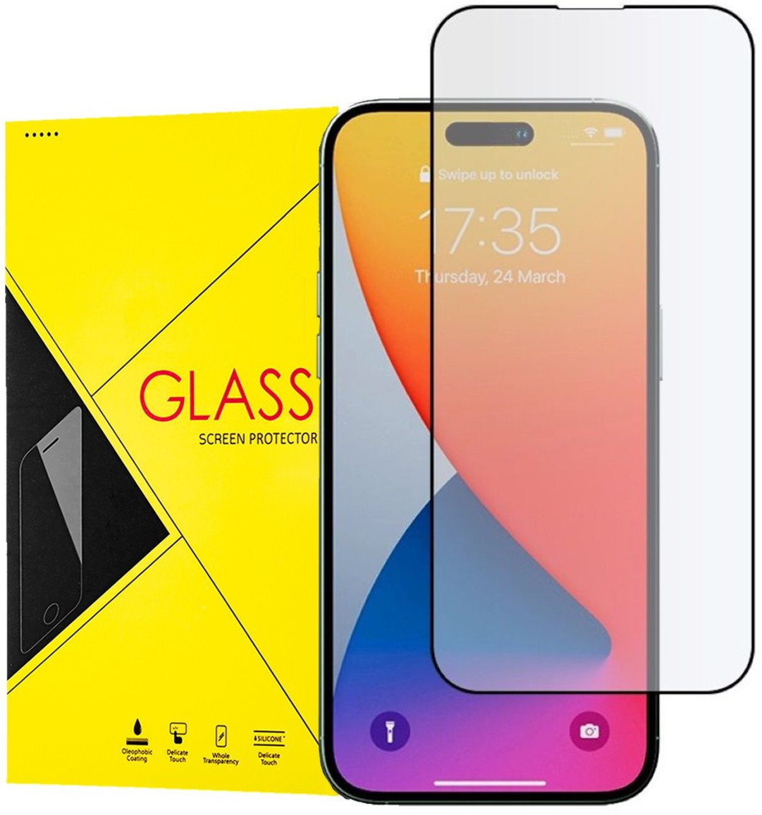 Szkło hartowane z czarną ramką do iPhone 15, przezroczyste