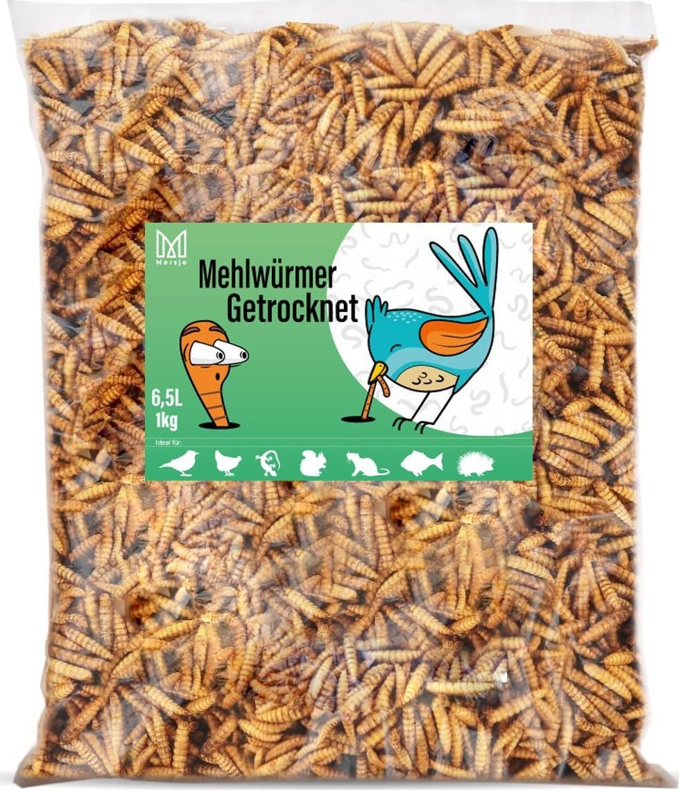 Mersjo Suszone larwy mącznika, karma dla koi, gryzoni, jeży, ptaków, gadów, ryb, Mersjo 6,5l 1kg
