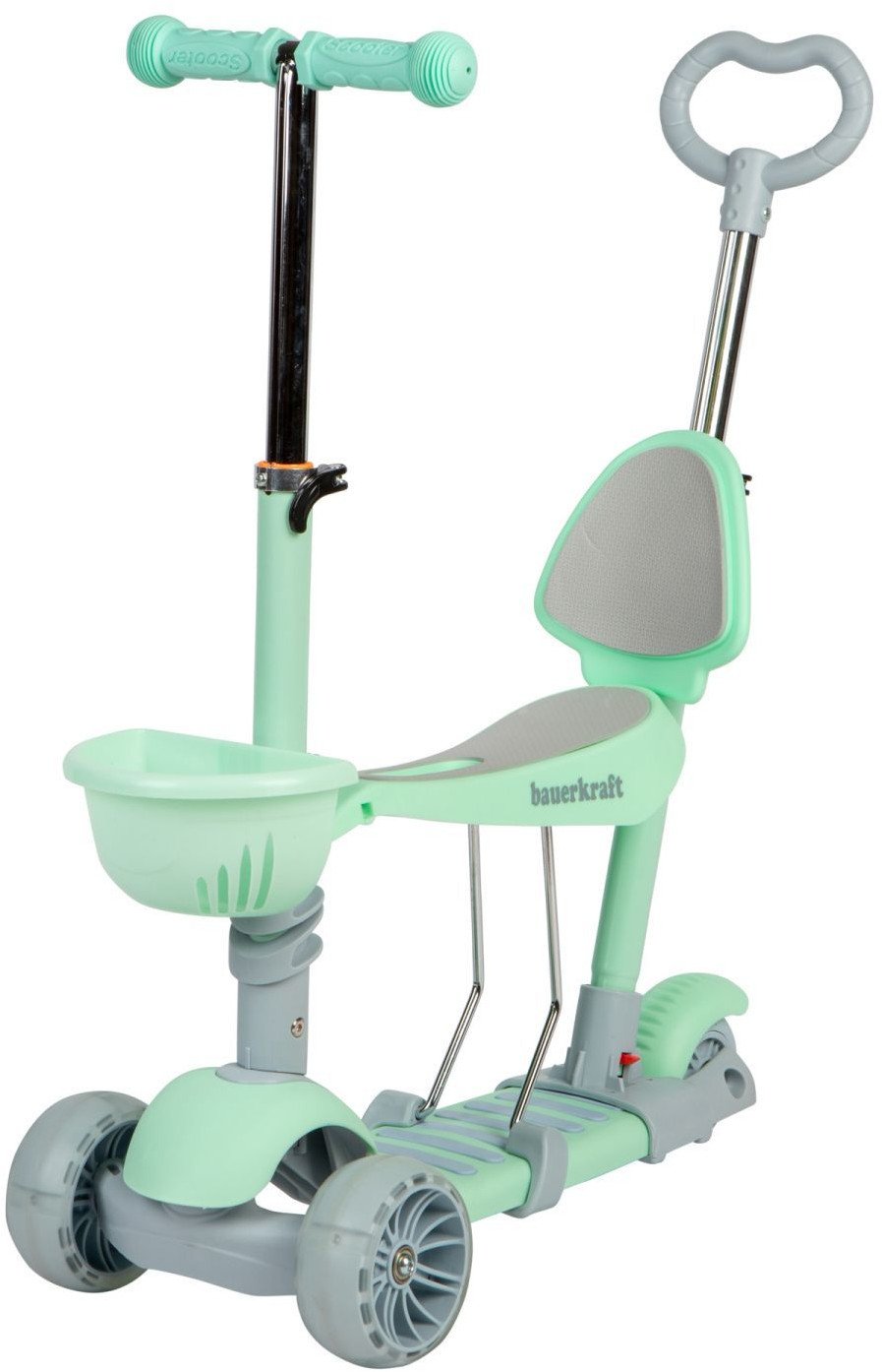 Hulajnoga balansowa trójkołowa, pchacz, jeździk ze świecącymi kołami LED seledynowa