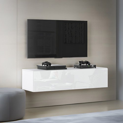 Szafka Rtv Wisząca Stolik Do Salonu Sypialni Pod Tv 140cm Biały Połysk