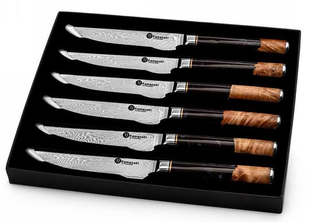 ExtraLink Damasko plieno peilių rinkinys kepsniams Kamazaki KZI110STK