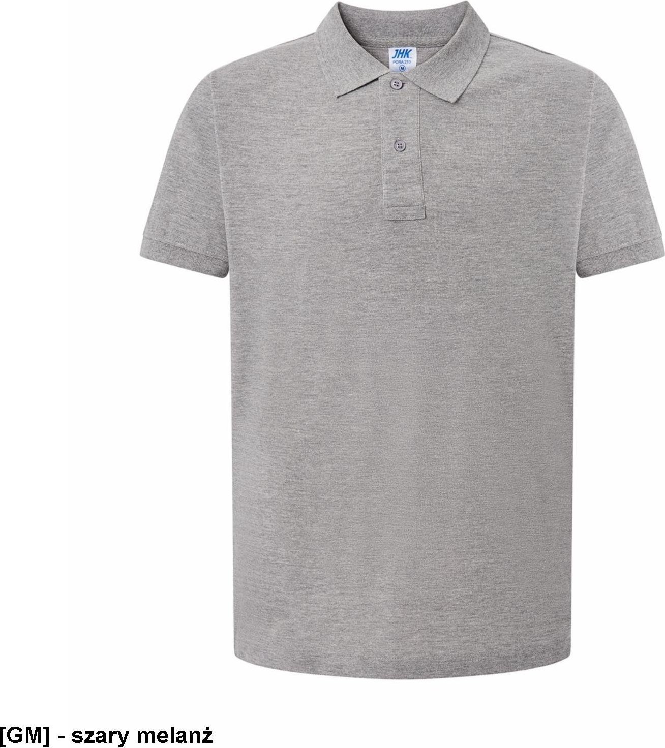 JHK PORA 210 - męskie polo z krótkim rękawem 100% stabilizowana bawełna, 200- 210g - szary melanż 3XL