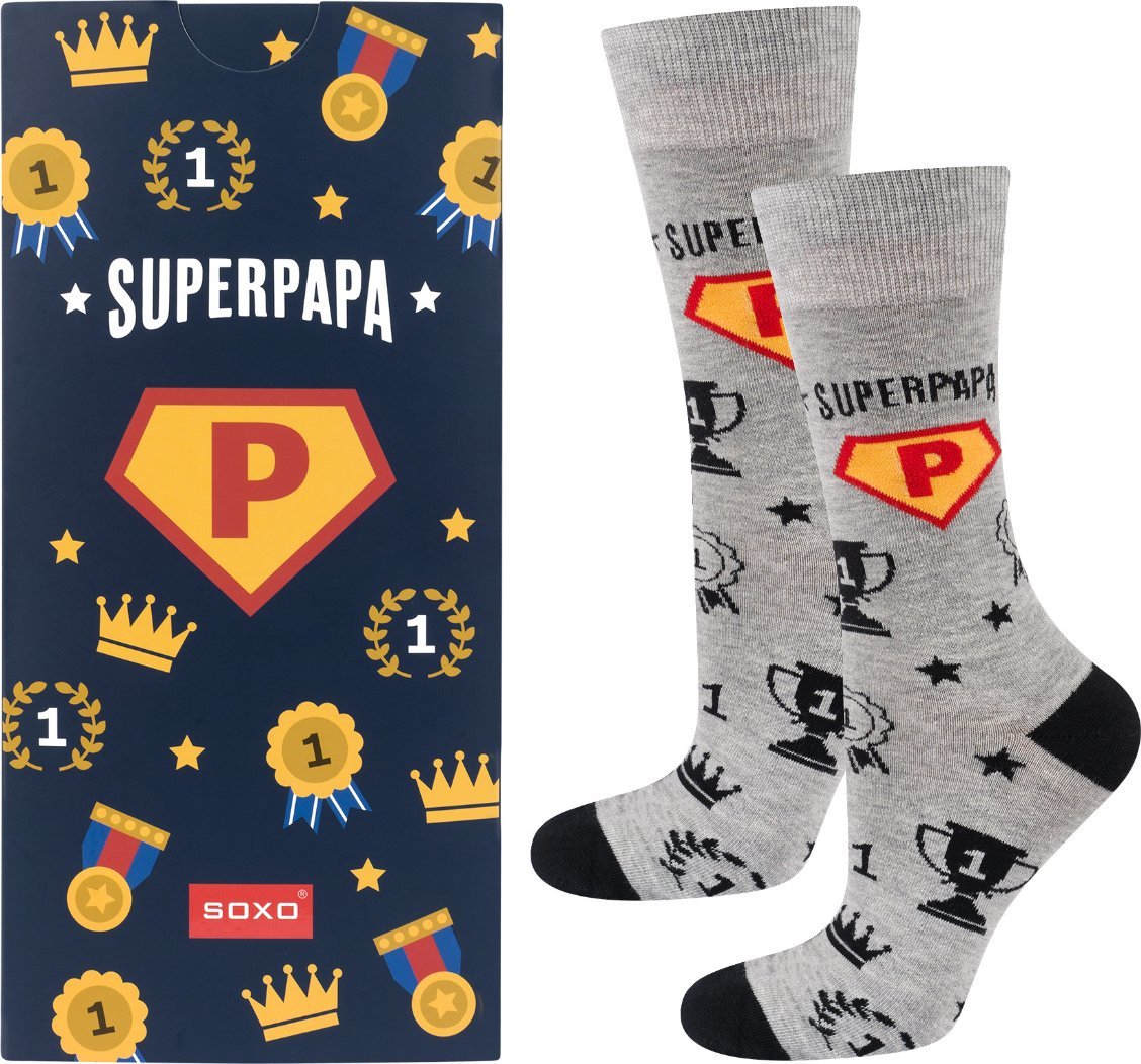 Soxo Kolorowe Męskie Skarpetki SOXO superpapa prezent na Dzień Ojca 4045