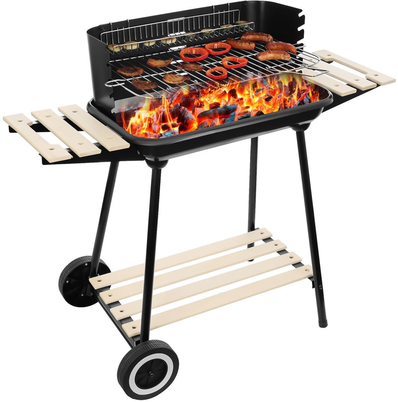 Grill węglowy ogrodowy na kółkach z 3 półkami