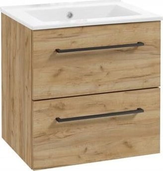 Deftrans Szafka łazienkowa z umywalką 60 cm wisząca dąb craft Pinia