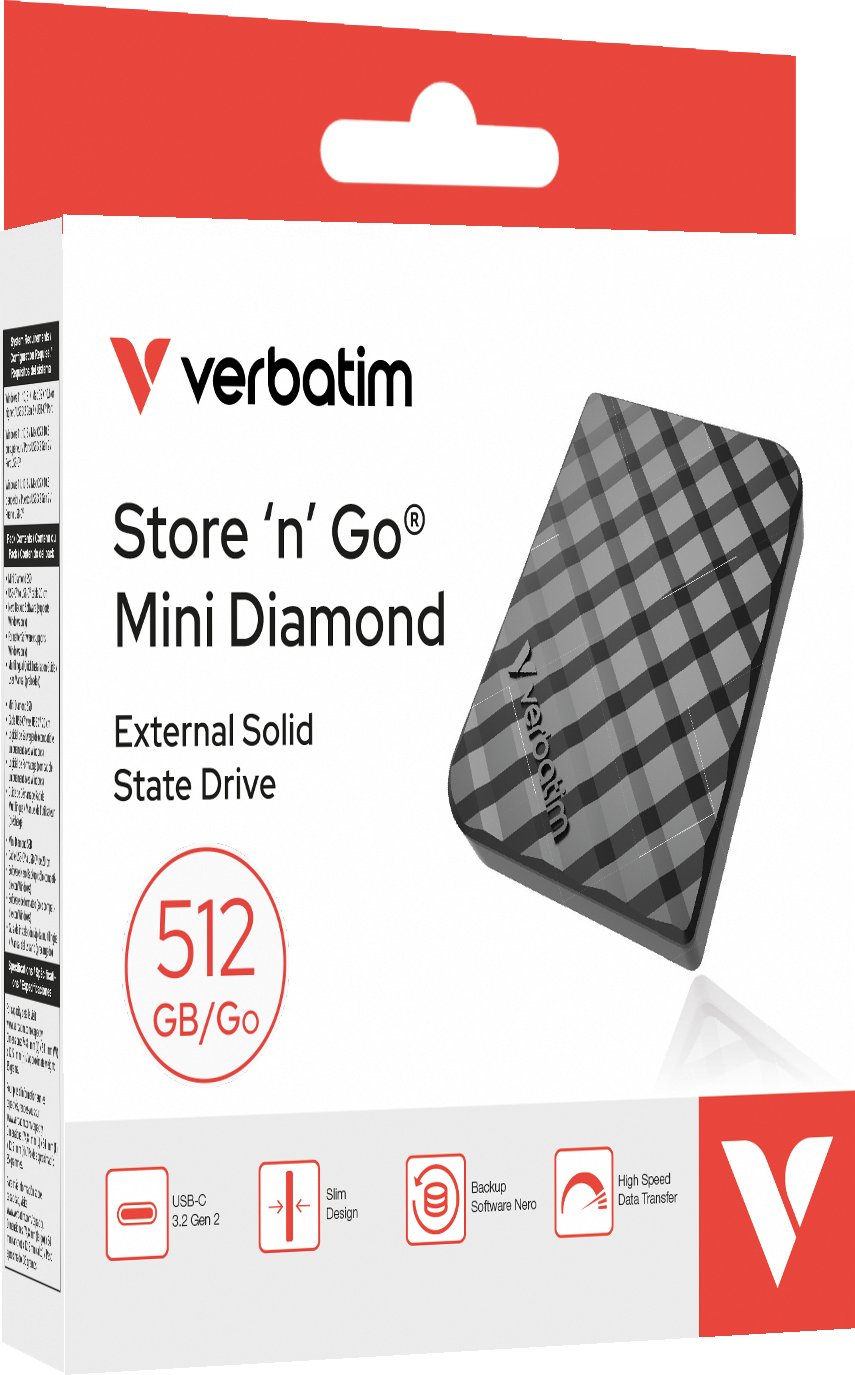 VERBATIM Externí SSD 512GB Store 'n' Go Mini Diamond, USB-C, černá