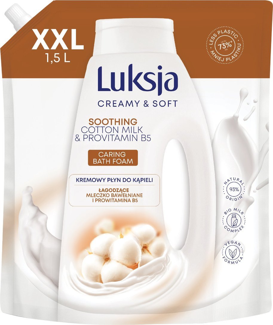 Luksja Creamy & Soft Kremowy płyn do kąpieli soothing-cotton milk & provitamin b5-zapas 1500ml