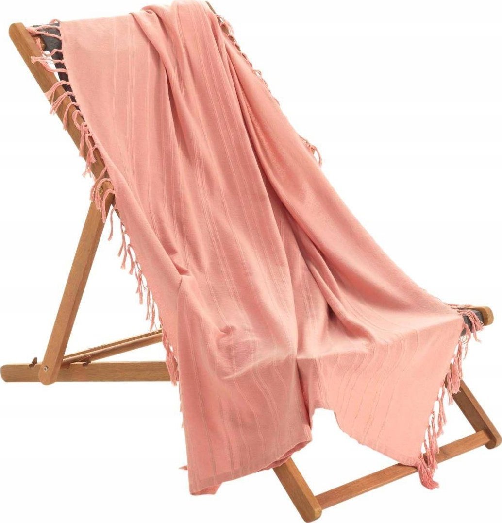 Douceur d`Interieur Koc bawełniany z frędzlami LILIA, tkana bawełna, 150 x 150 cm