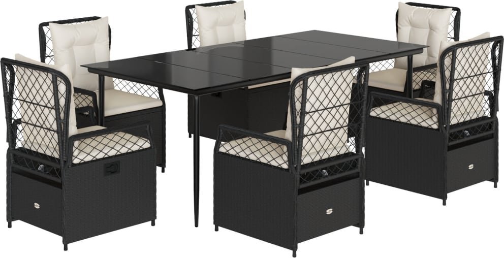 7-cz. zestaw mebli ogrodowych z poduszkami, czarny, polirattan