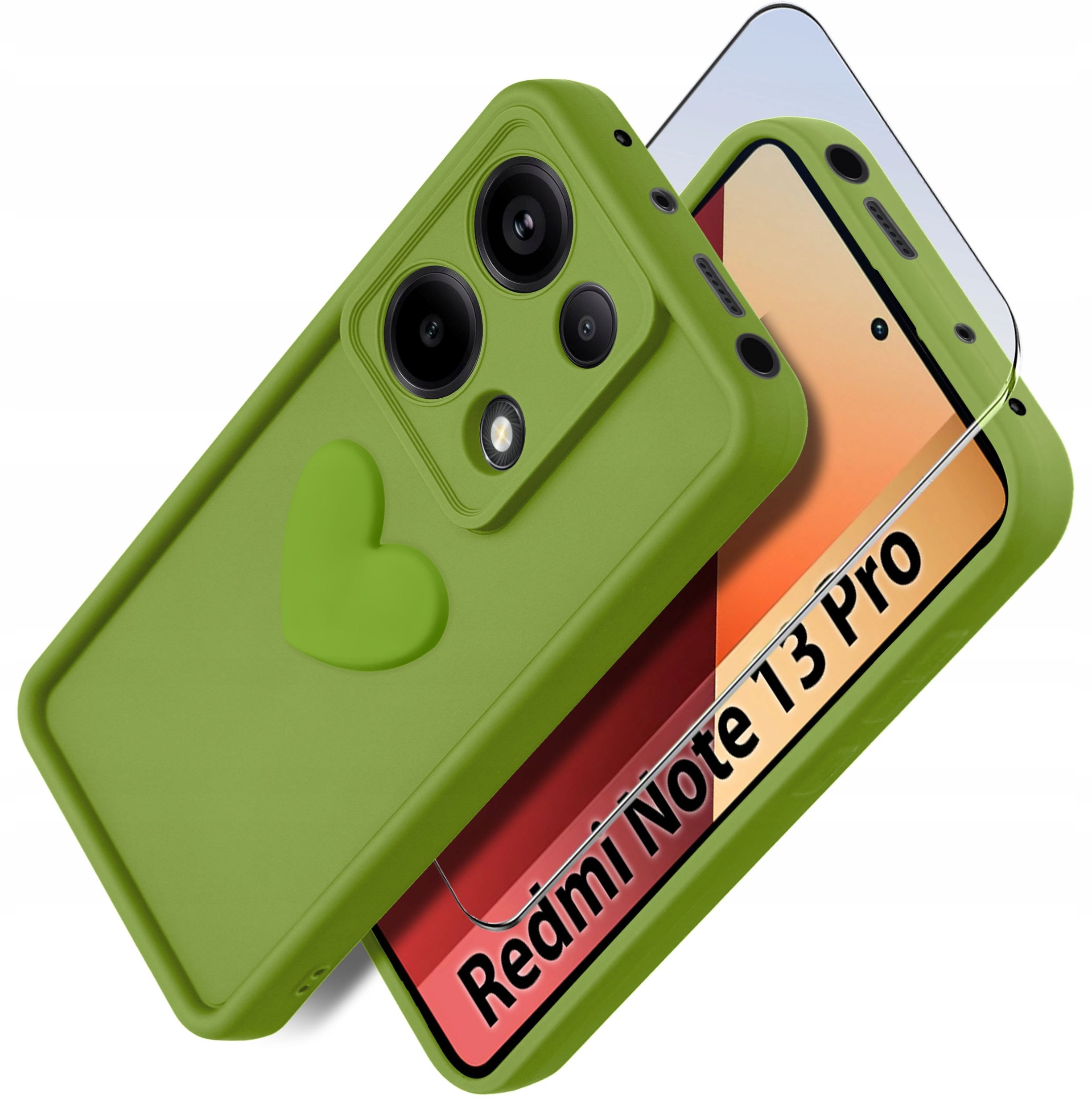Etui do Xiaomi Redmi Note 13 Pro 4G silikonowe MATOWE serce + Szkło 9H