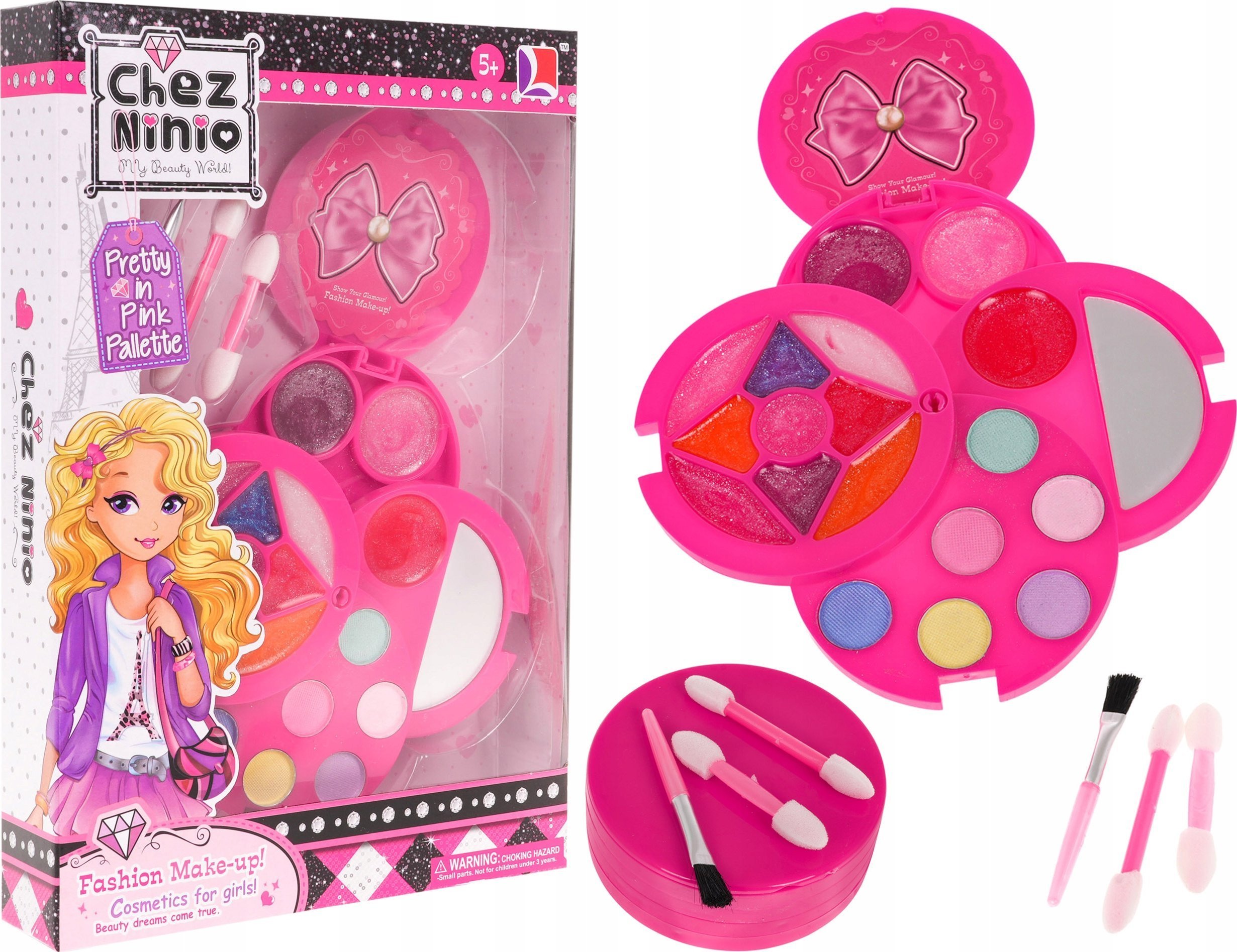 Ramiz Zestaw Kosmetyków do Makijażu dla dzieci 5+ Różowa Kosmetyczka + Cienie do powiek + Błyszczyki + Lusterko + Akcesoria