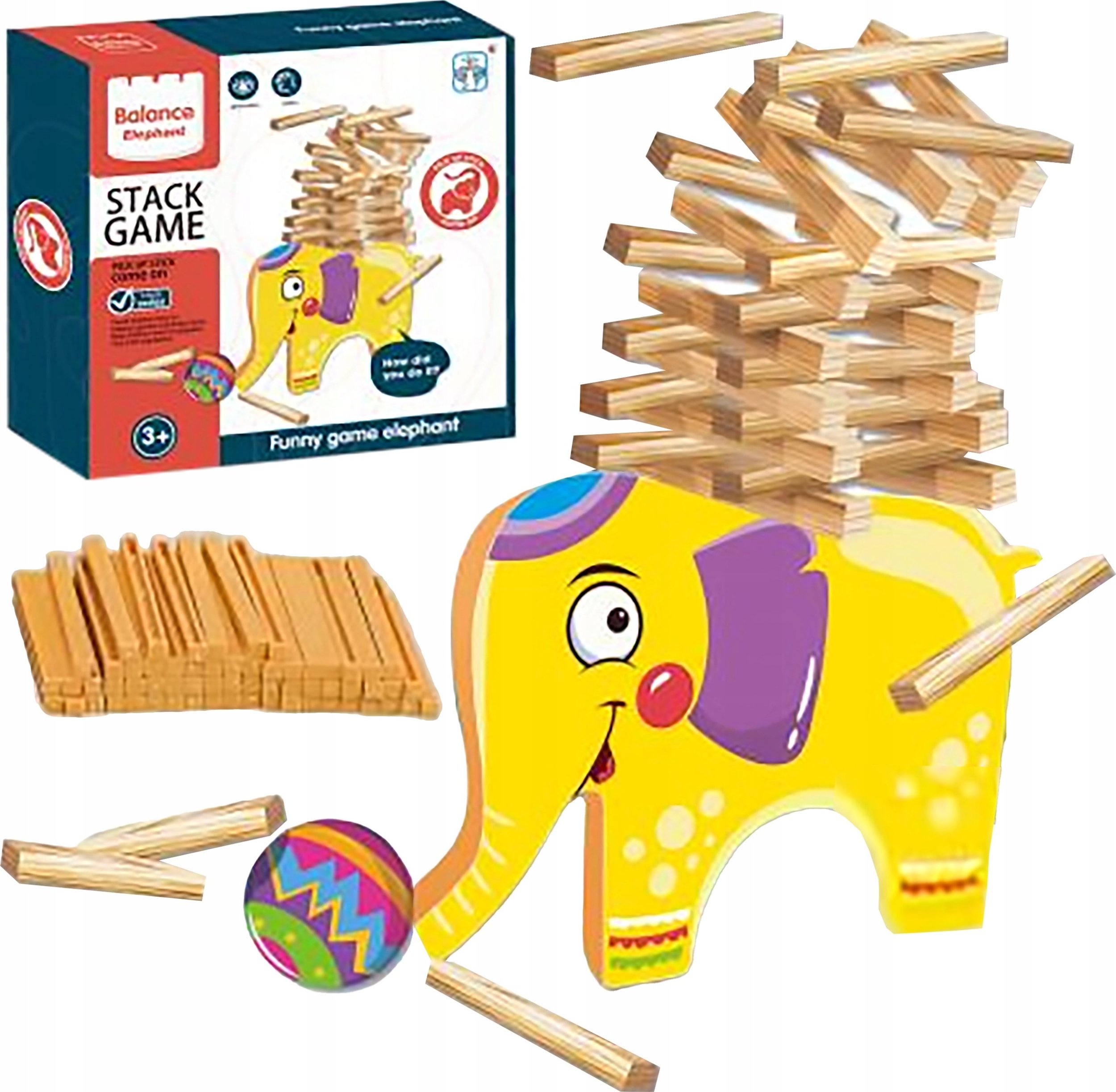 Edukacyjna gra zręcznościowa "Stack Game", Zbuduj wieżę, Układanka, Klocki + Słoń
