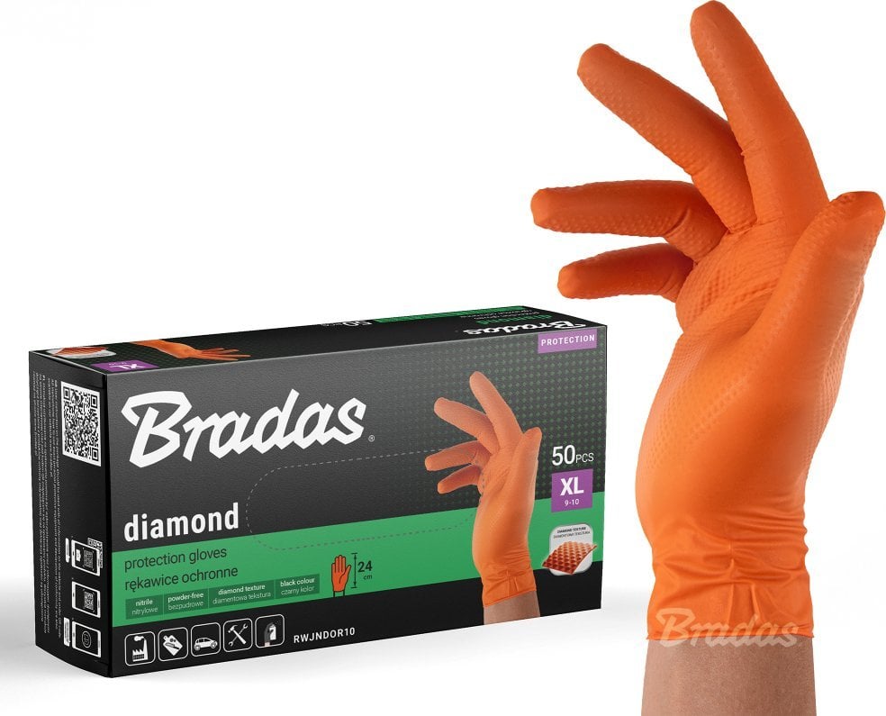 RĘKAWICE NITRYLOWE DIAMOND POMARAŃCZOWE XL 9-10 /50szt.