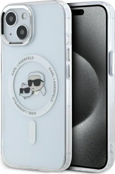 Karl Lagerfeld Karl Lagerfeld KLHMP14SHLSKCH iPhone 14 6.1" biały/white hardcase IML Metal Karl&Choupette Head MagSafe