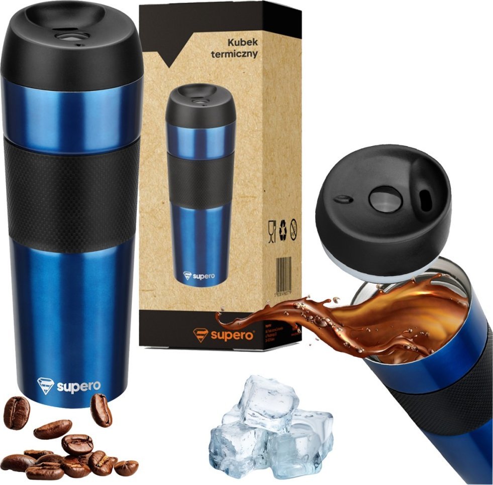 Kubek termiczny Supero Matowy na kawę, herbatę 12-24h 450ml, niebieski