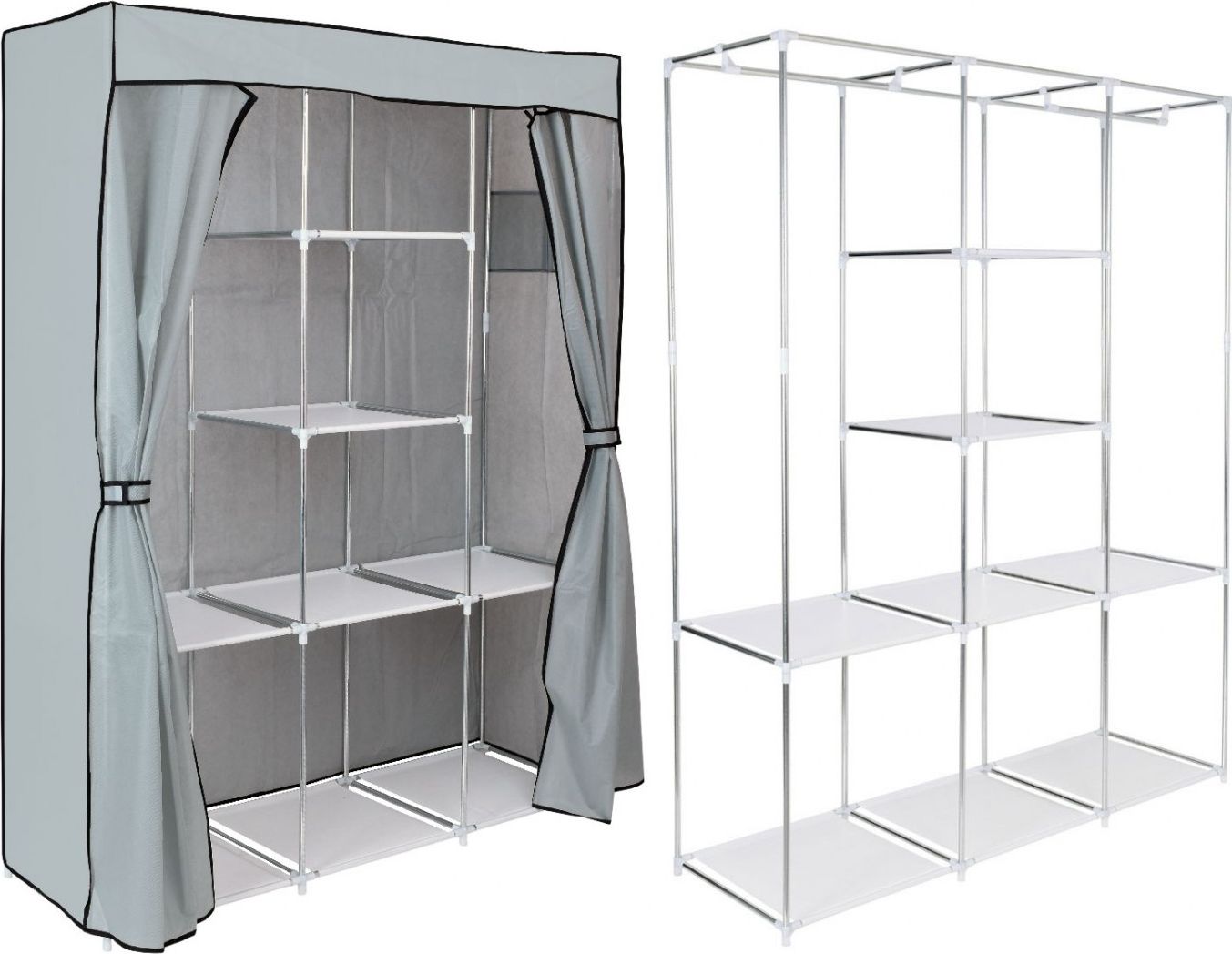 Szafa tekstylna z 8 półkami SONIA Szara z kurtyną