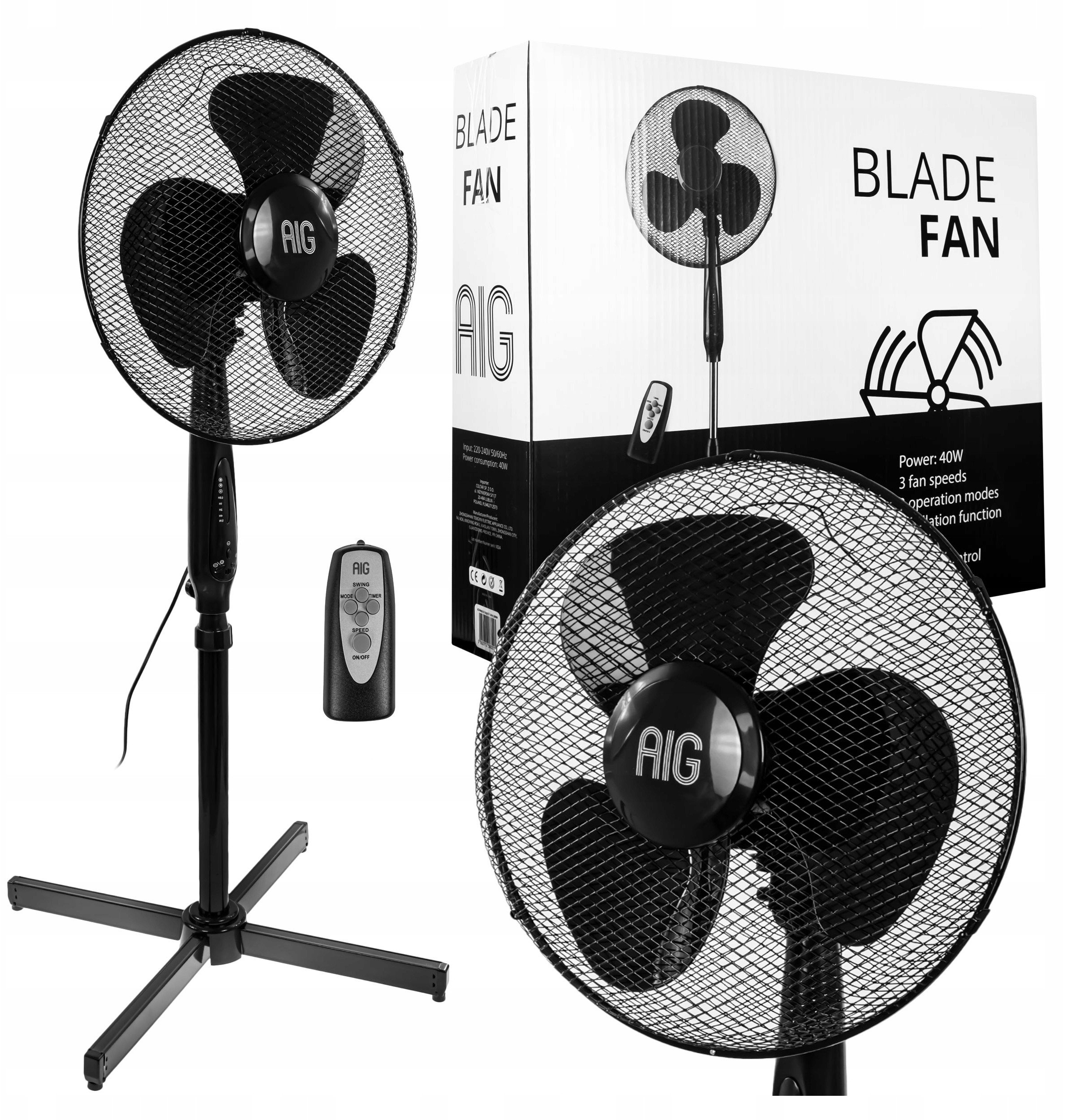 Wentylator Stojący Wiatrak Podgłogowy Na Pilota Timer Oscylacja 40W 3 Tryby