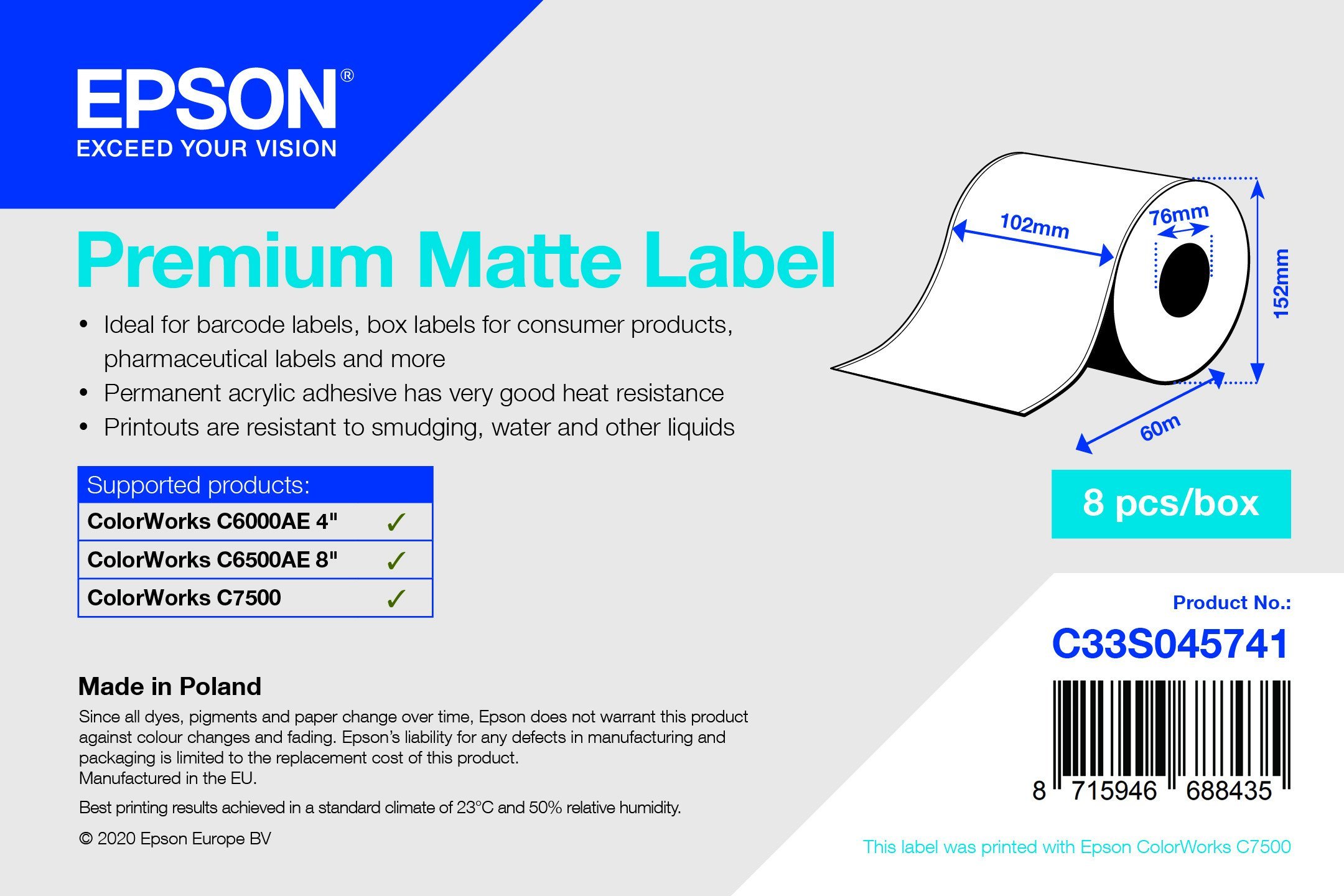 Epson Epson Premium Matte Label - Continuous Roll: 102mm x 60m