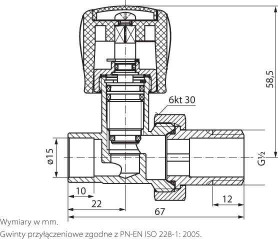 Perfexim Zawór grzejnikowy zasilający prosty 1/2" do wlutowania PHA-030/L G1/2x15 (20-030-0000-200)