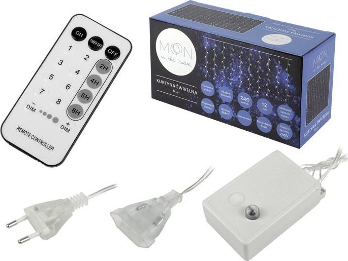 LTC PR Kurtyna świetlna 240 LED, 3x2m, 8 funkcji, 230V sterowana pilotem, zimne białe Kurtyna świetlna 240 x LED, 2 x 3 m, 8 funkcji, AC 230 V, sterow