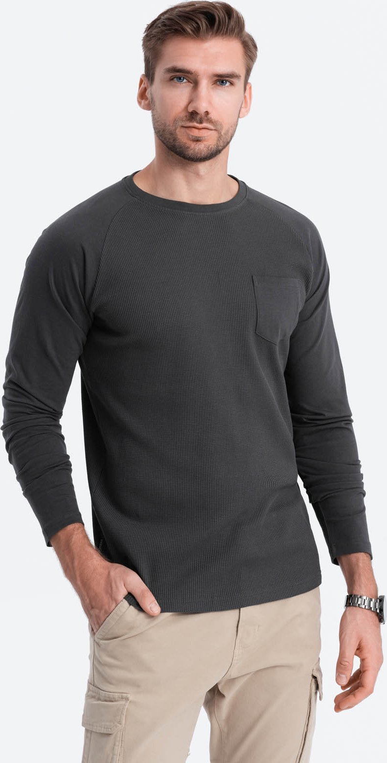 Ombre Longsleeve męski o strukturze "wafla" - grafitowy V5 OM-LSCL-0109 S