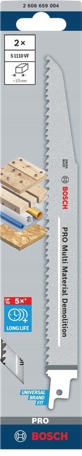 BOSCH BRZESZCZOT DO PIŁY SZABLASTEJ PRO MULTI MATERIAL DEMOLITION S1110VF 1,6 x 22 x 225mm /2szt.
