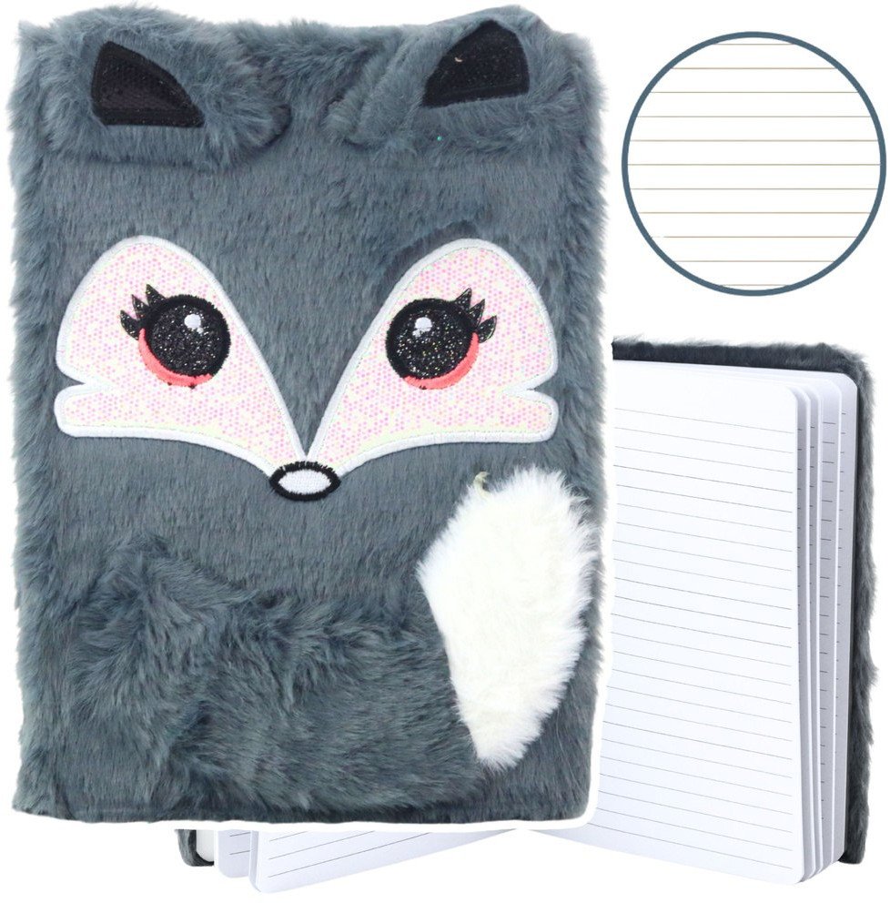 Pluszowy Zeszyt Notatnik W Linie Lisek Szary A5 80 Kartek LEAN