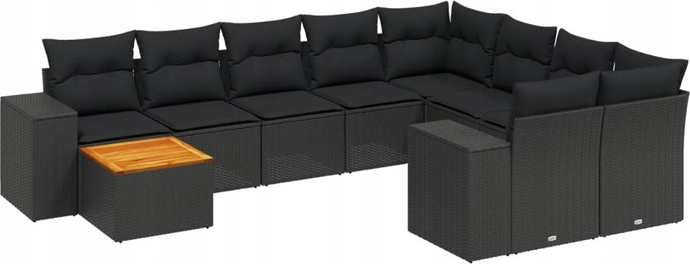 vidaXL 10-częsciowy zestaw wypoczynkowy do ogrodu, poduszki czarny rattan PE